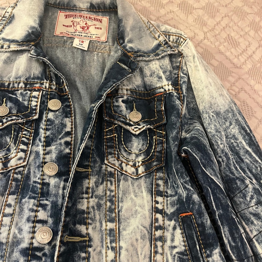 True Religion Blue and White Denim Jacket